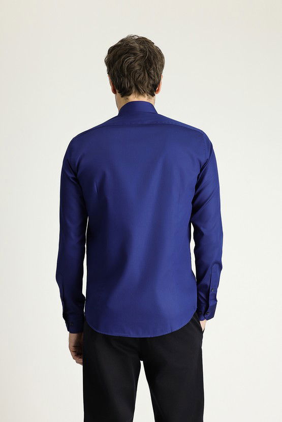 Erkek Giyim - Uzun Kol Slim Fit Dar Kesim Klasik Non Iron Saten Pamuklu Gömlek