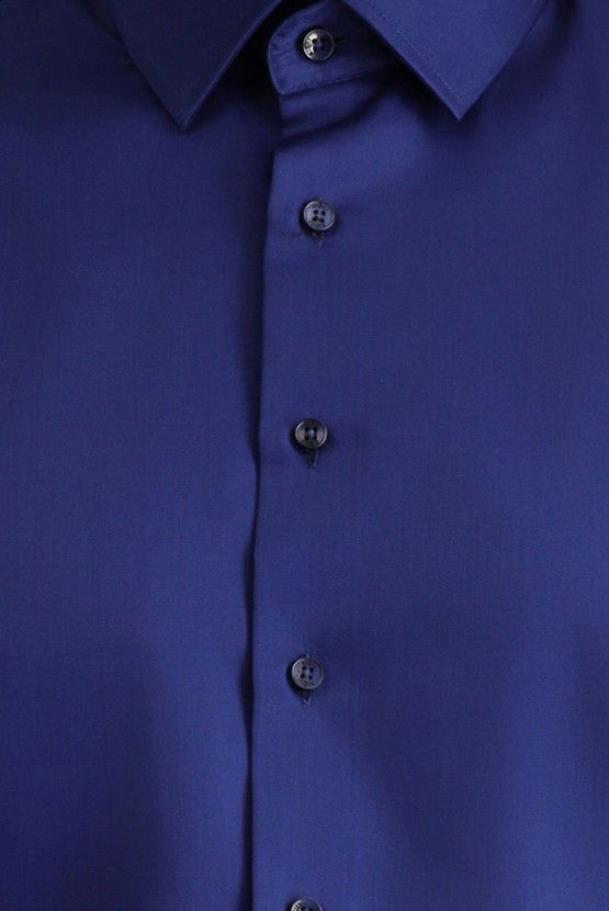 Erkek Giyim - Uzun Kol Slim Fit Dar Kesim Klasik Non Iron Saten Pamuklu Gömlek