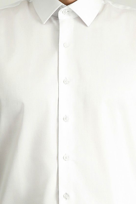 Erkek Giyim - Uzun Kol Slim Fit Dar Kesim Klasik Non Iron Saten Pamuklu Gömlek