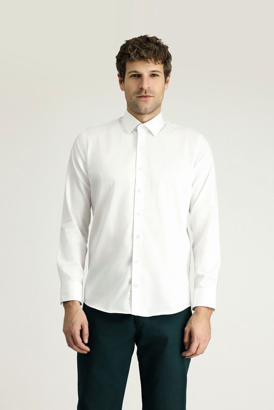 Erkek Giyim - Uzun Kol Slim Fit Dar Kesim Klasik Non Iron Saten Pamuklu Gömlek