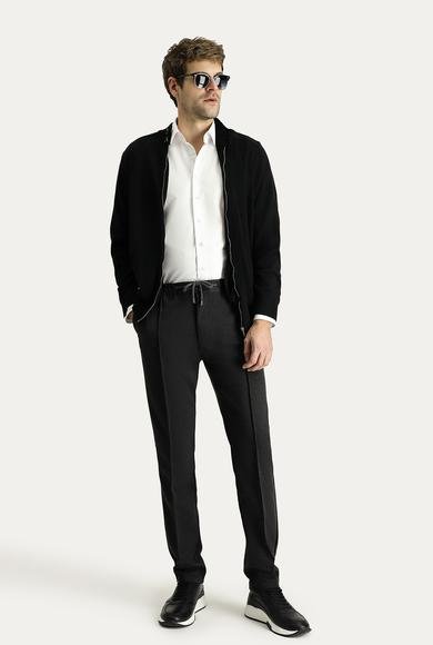 Erkek Giyim - KOYU ANTRASİT 50 Beden Slim Fit Dar Kesim Beli Lastikli İpli Likralı Örme Kanvas / Chino Pantolon