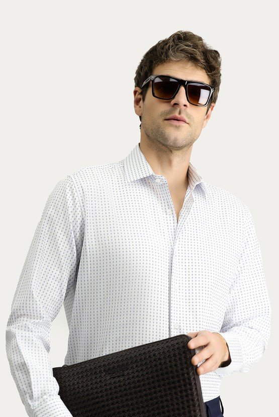 Erkek Giyim - Uzun Kol Klasik Desenli Pamuk Gömlek