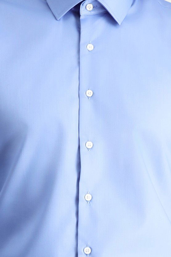 Erkek Giyim - Uzun Kol Slim Fit Dar Kesim Klasik Non Iron Saten Pamuklu Gömlek