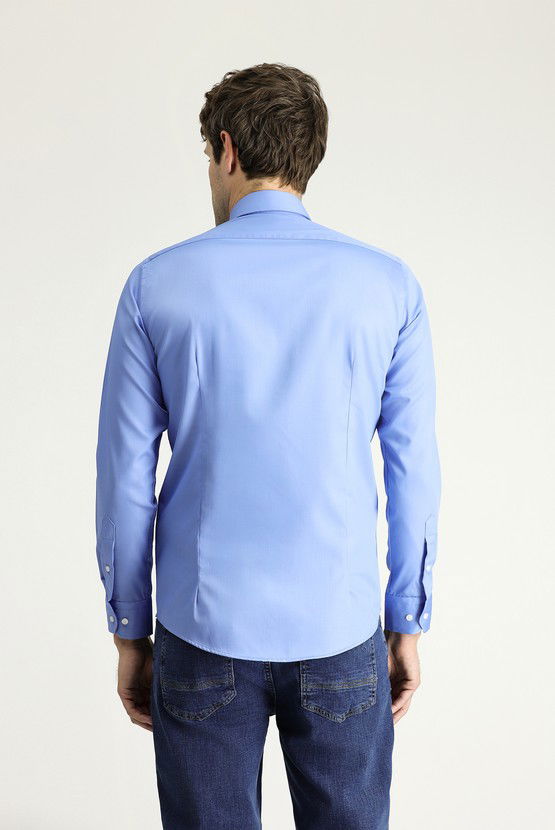 Erkek Giyim - Uzun Kol Slim Fit Dar Kesim Klasik Non Iron Saten Pamuklu Gömlek