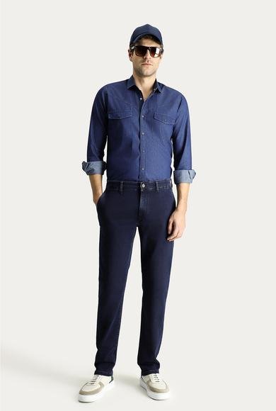 Erkek Giyim - KOYU LACİVERT 50 Beden Regular Fit Likralı Denim Pantolon