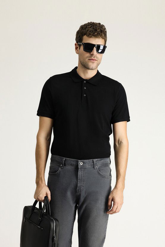 Erkek Giyim - Slim Fit Dar Kesim Nakışlı Pamuk Polo Yaka Tişört