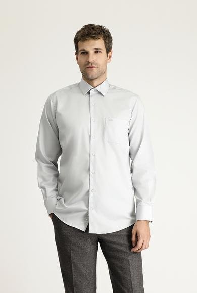 Erkek Giyim - ORTA GRİ 3X Beden Uzun Kol Non Iron Saten Klasik Pamuklu Gömlek