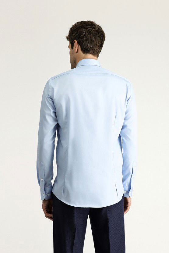 Erkek Giyim - Uzun Kol Slim Fit Dar Kesim Klasik Non Iron Saten Pamuklu Gömlek