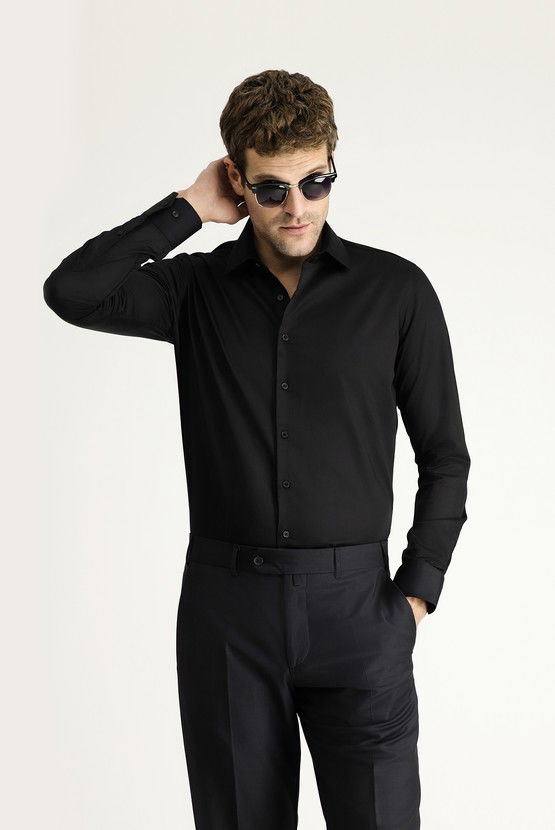 Erkek Giyim - Uzun Kol Slim Fit Dar Kesim Klasik Pamuk Gömlek