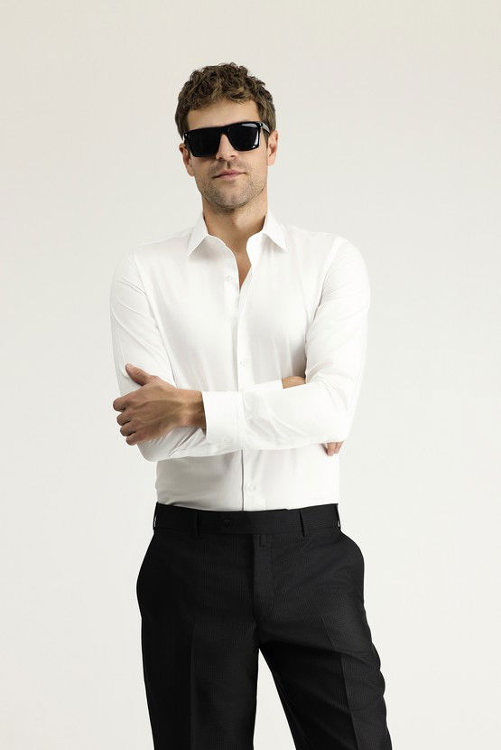 Erkek Giyim - Uzun Kol Slim Fit Dar Kesim Klasik Pamuk Gömlek