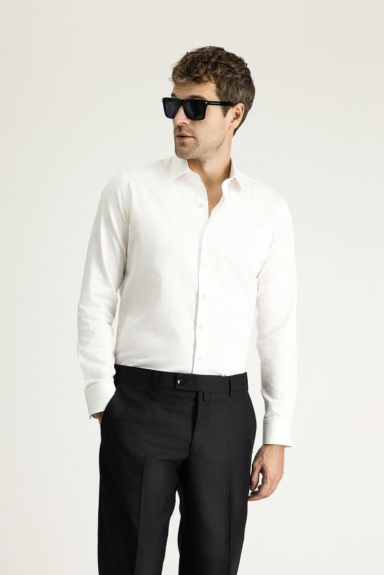 Erkek Giyim - Uzun Kol Slim Fit Dar Kesim Klasik Pamuk Gömlek