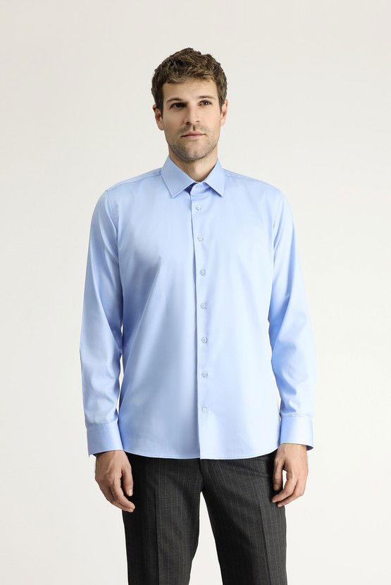 Erkek Giyim - Uzun Kol Slim Fit Dar Kesim Klasik Pamuk Gömlek