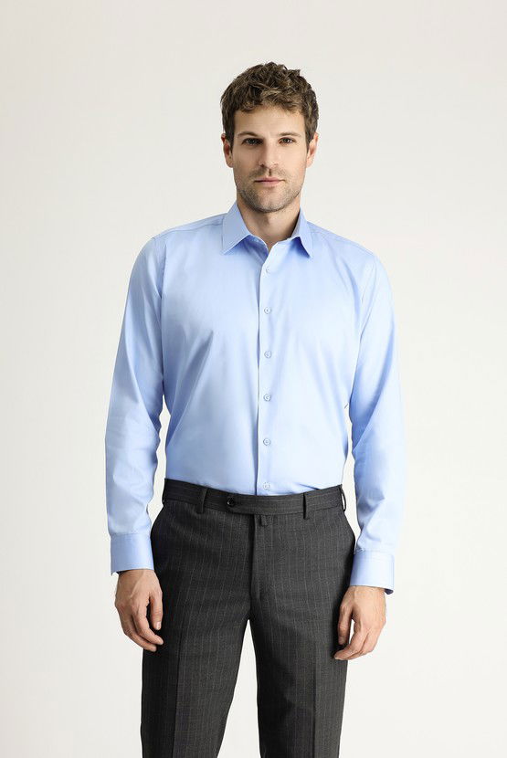 Erkek Giyim - Uzun Kol Slim Fit Dar Kesim Klasik Pamuk Gömlek
