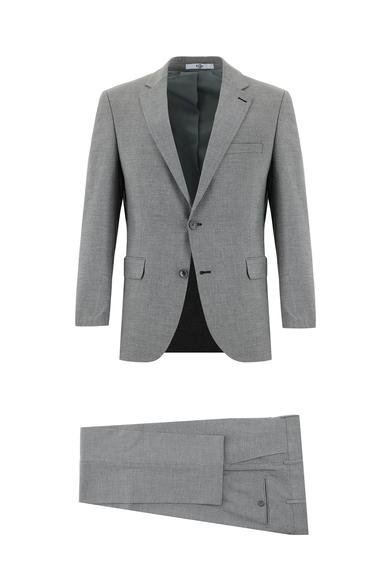 Erkek Giyim - ORTA GRİ 46 Beden Slim Fit Dar Kesim Klasik Desenli Takım Elbise