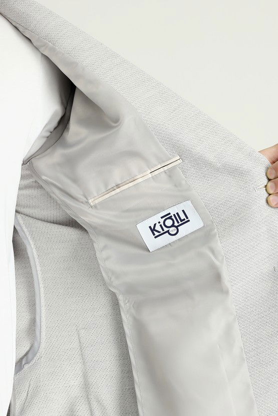Erkek Giyim - Klasik Desenli Keten Karışımlı Ceket