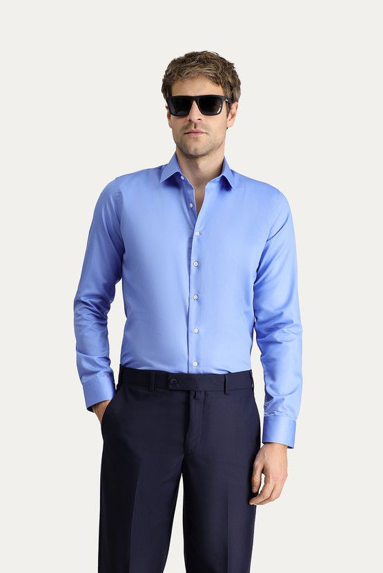 Erkek Giyim - Uzun Kol Slim Fit Dar Kesim Non Iron Klasik Pamuklu Gömlek