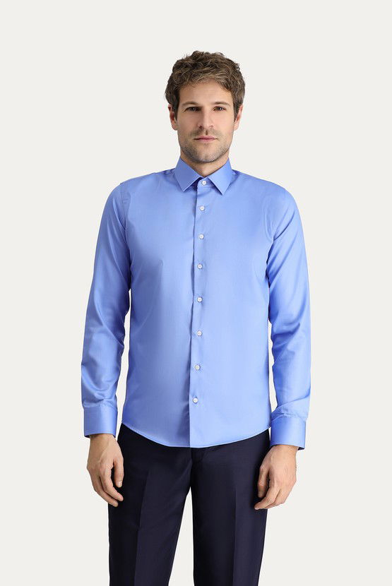 Erkek Giyim - Uzun Kol Slim Fit Dar Kesim Non Iron Klasik Pamuklu Gömlek