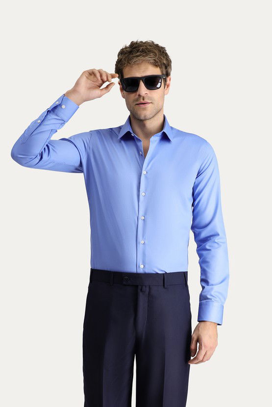 Erkek Giyim - Uzun Kol Slim Fit Dar Kesim Non Iron Klasik Pamuklu Gömlek