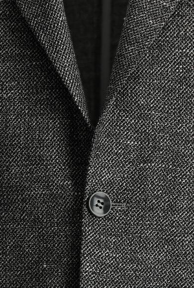 Erkek Giyim - SİYAH 54 Beden Relax Fit Rahat Kesim Desenli Keten Ceket