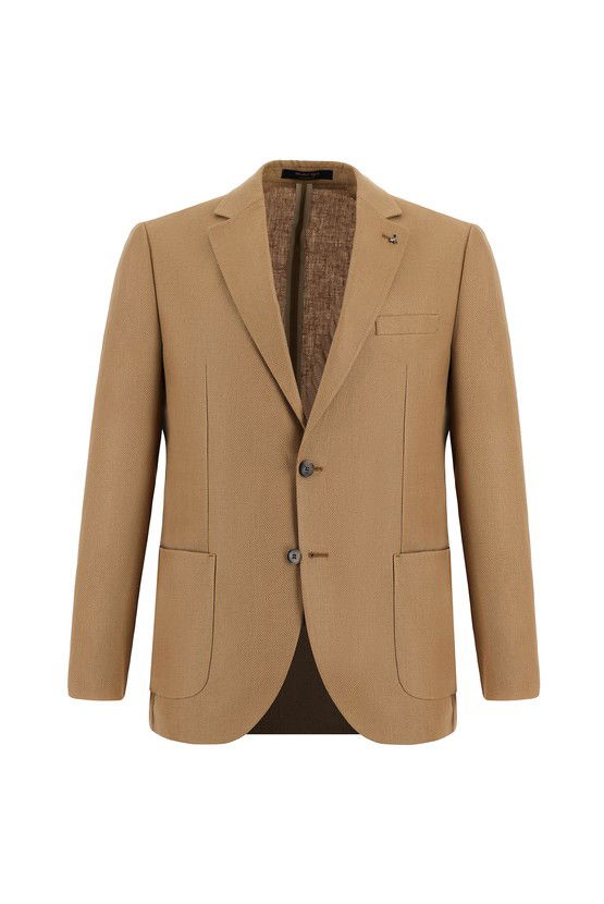 Erkek Giyim - Slim Fit Dar Kesim Desenli Keten Ceket