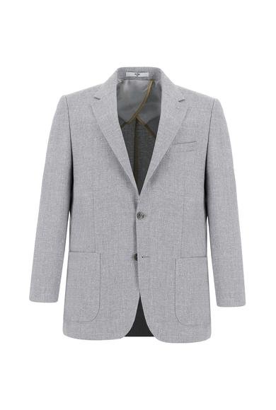 Erkek Giyim - AÇIK GRİ 60 Beden Relax Fit Rahat Kesim Desenli Keten Ceket