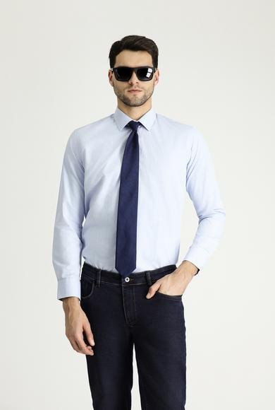 Erkek Giyim - UÇUK MAVİ M Beden Uzun Kol Slim Fit Dar Kesim Klasik Desenli Pamuklu Gömlek
