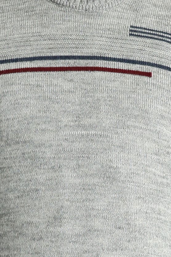 Erkek Giyim - Bisiklet Yaka Regular Fit Desenli Triko Kazak