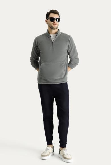 Erkek Giyim - ORTA GRİ S Beden Yarım Fermuarlı Polar Sweatshirt