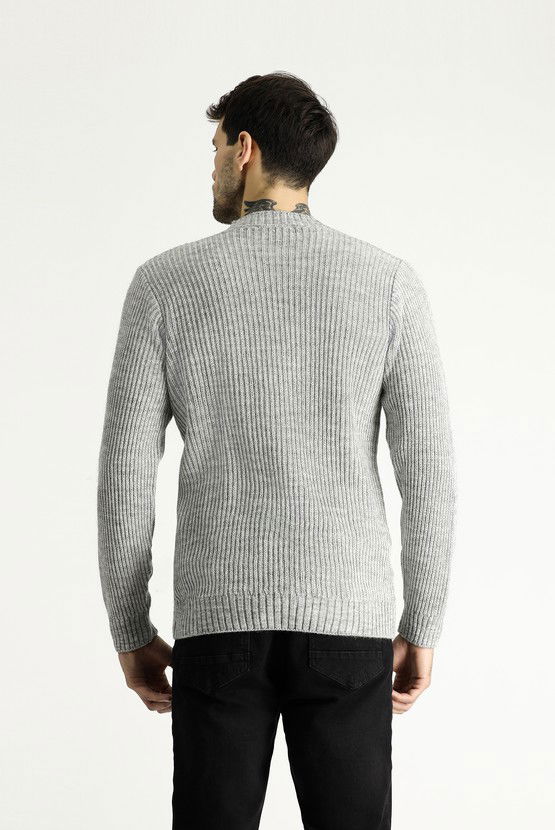 Erkek Giyim - Bisiklet Yaka Slim Fit Dar Kesim Desenli Triko Kazak