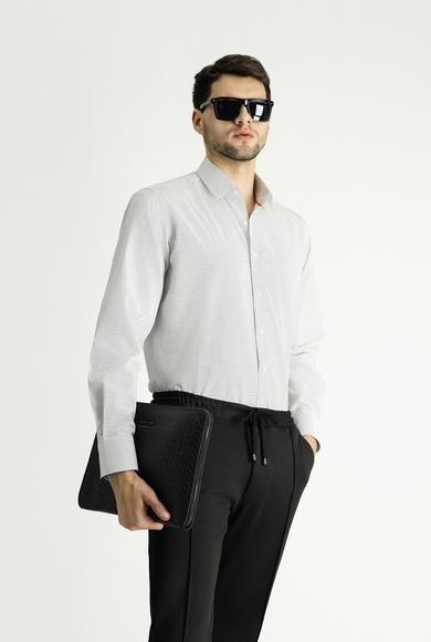 Erkek Giyim - KOYU LACİVERT XL Beden Uzun Kol Klasik Desenli Pamuk Gömlek