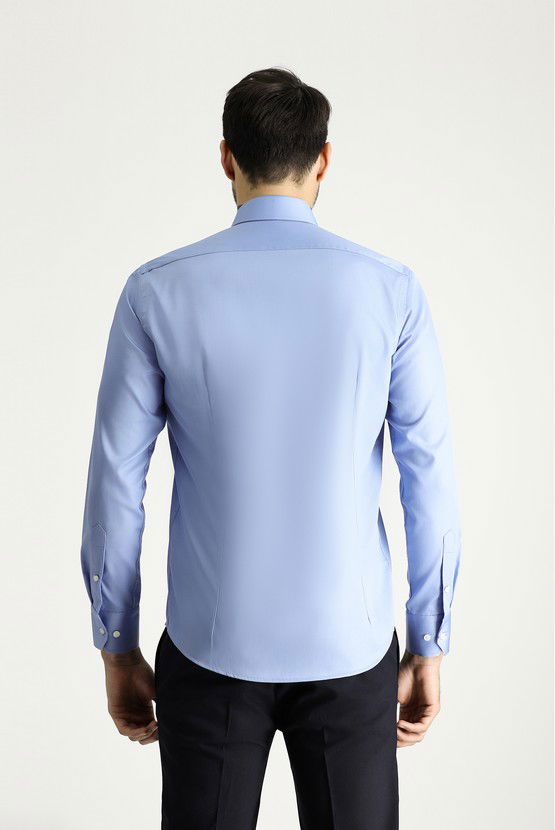 Erkek Giyim - Uzun Kol Slim Fit Dar Kesim Klasik Non Iron Saten Pamuklu Gömlek
