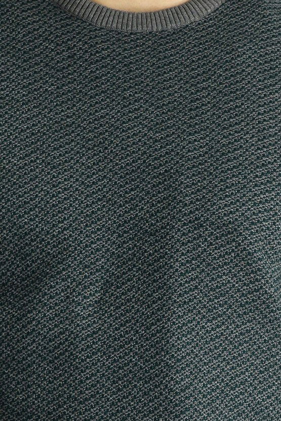 Erkek Giyim - Bisiklet Yaka Slim Fit Dar Kesim Desenli Triko Kazak
