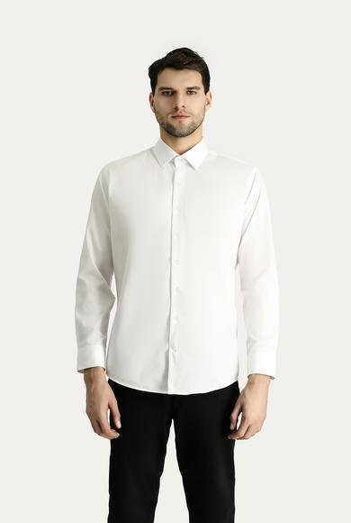 Erkek Giyim - BEYAZ L Beden Uzun Kol Slim Fit Dar Kesim Non Iron Ütü Gerektirmeyen Pamuklu Gömlek