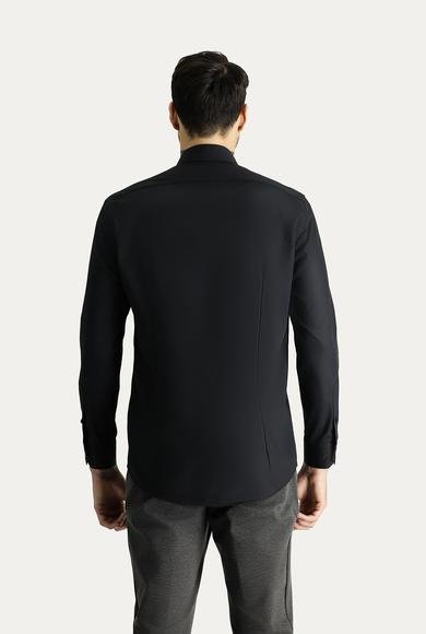 Erkek Giyim - SİYAH M Beden Uzun Kol Slim Fit Dar Kesim Non Iron Ütü Gerektirmeyen Pamuklu Gömlek