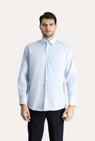Erkek Giyim - UÇUK MAVİ XXL Beden Uzun Kol Regular Fit Non Iron Ütü Gerektirmeyen Pamuklu Gömlek
