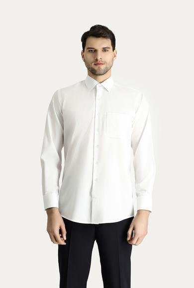 Erkek Giyim - BEYAZ 3X Beden Uzun Kol Regular Fit Non Iron Ütü Gerektirmeyen Pamuklu Gömlek