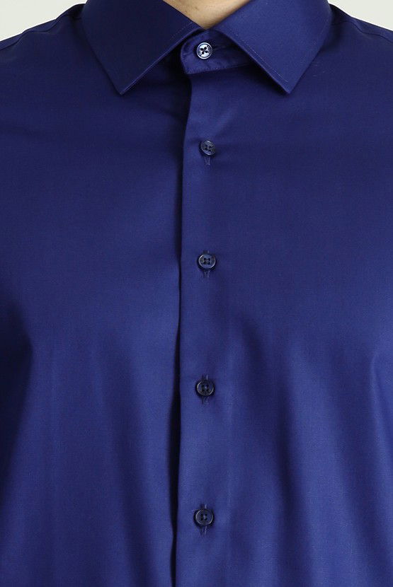 Erkek Giyim - Uzun Kol Slim Fit Dar Kesim Klasik Non Iron Saten Pamuklu Gömlek