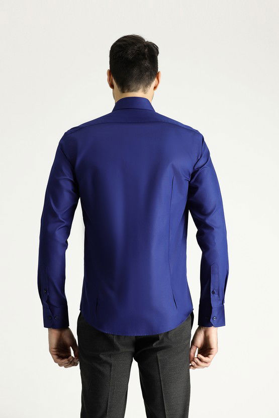 Erkek Giyim - Uzun Kol Slim Fit Dar Kesim Klasik Non Iron Saten Pamuklu Gömlek