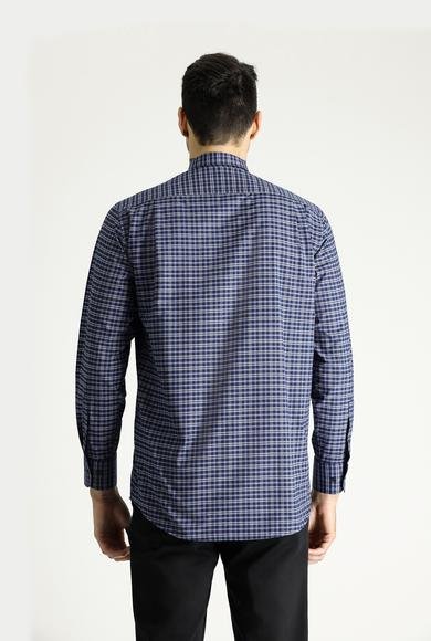 Erkek Giyim - ORTA GRİ 3X Beden Uzun Kol Regular Fit Ekose Pamuklu Gömlek