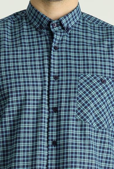 Erkek Giyim - PETROL YEŞİLİ 3X Beden Uzun Kol Regular Fit Ekose Pamuklu Gömlek