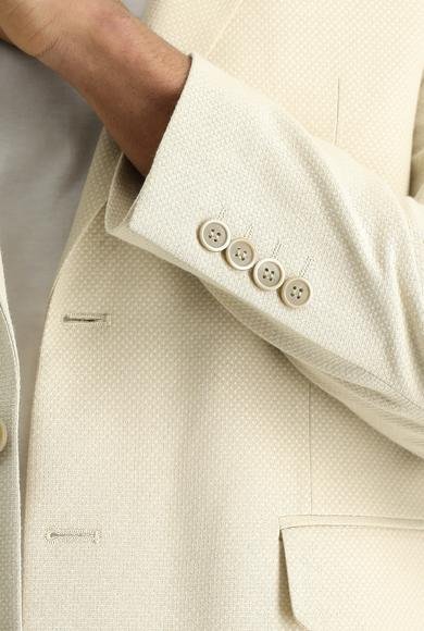 Erkek Giyim - AÇIK BEJ 50 Beden Slim Fit Dar Kesim Desenli Ceket