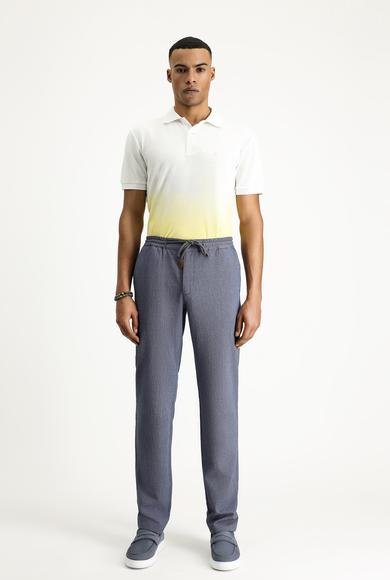 Erkek Giyim - AÇIK LACİVERT 50 Beden Slim Fit Dar Kesim Beli Lastikli İpli Desenli Likralı Pantolon