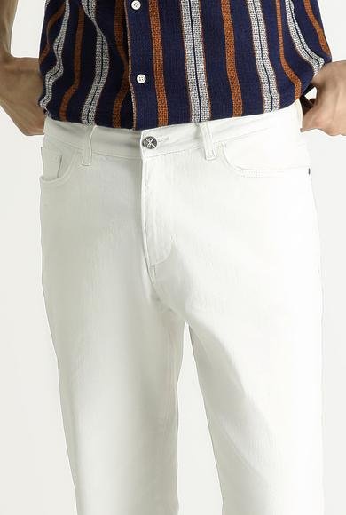 Erkek Giyim - EKRU 50 Beden Regular Fit Likralı Denim Pantolon
