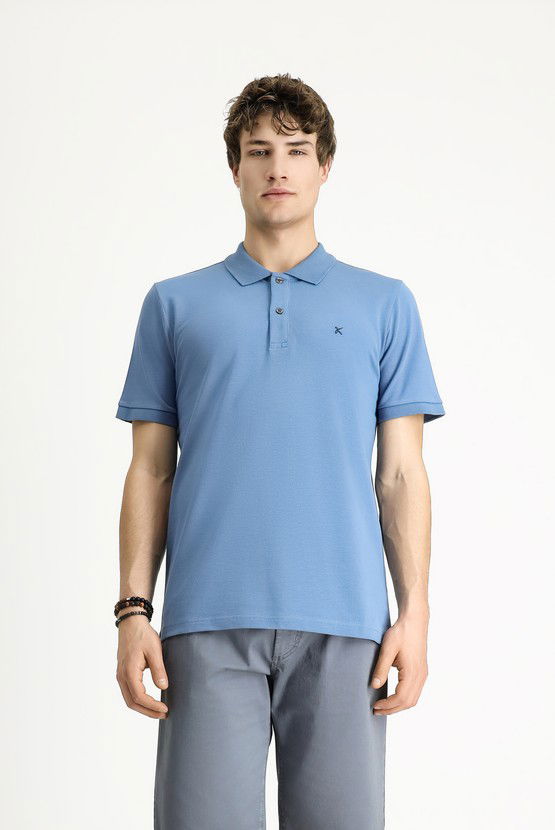 Erkek Giyim - Polo Yaka Slim Fit Dar Kesim Nakışlı Pamuk Tişört