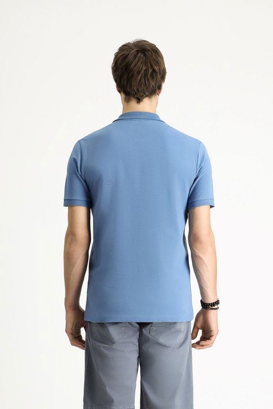 Erkek Giyim - Polo Yaka Slim Fit Dar Kesim Nakışlı Pamuk Tişört