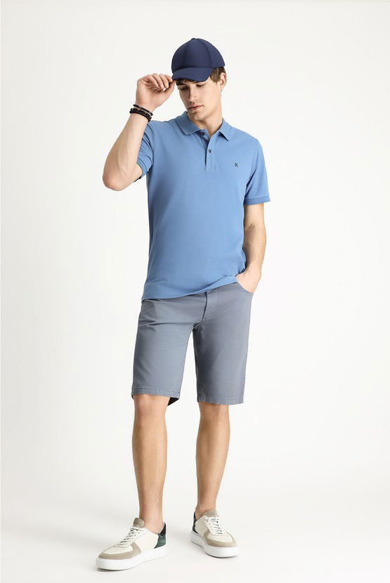 Erkek Giyim - Polo Yaka Slim Fit Dar Kesim Nakışlı Pamuk Tişört