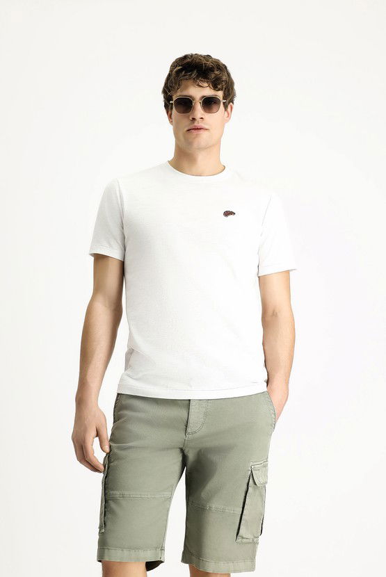 Erkek Giyim - Bisiklet Yaka Slim Fit Dar Kesim Baskılı Süprem Pamuk Tişört