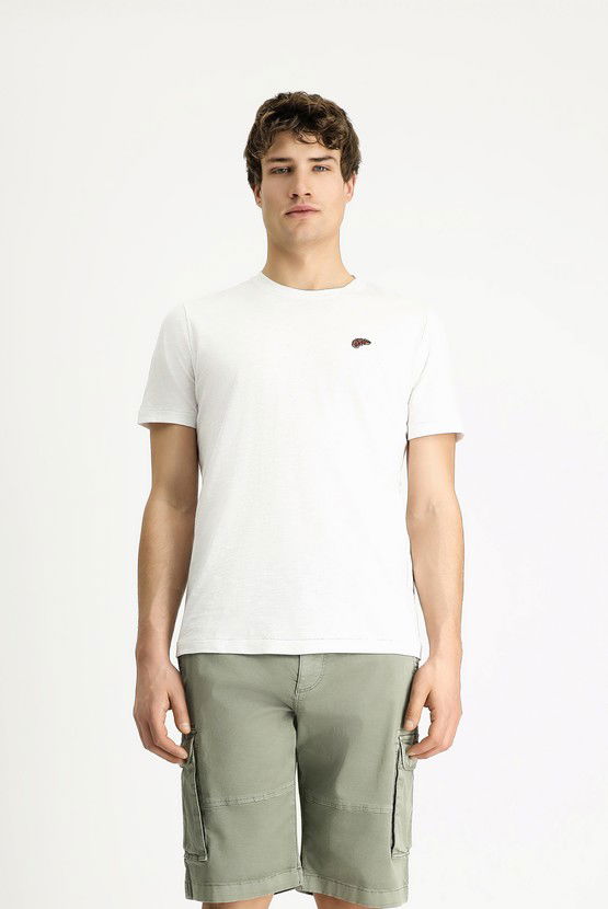 Erkek Giyim - Bisiklet Yaka Slim Fit Dar Kesim Baskılı Süprem Pamuk Tişört