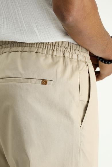 Erkek Giyim - ORTA BEJ 48 Beden Slim Fit Dar Kesim Beli Lastikli İpli Likralı Pantolon