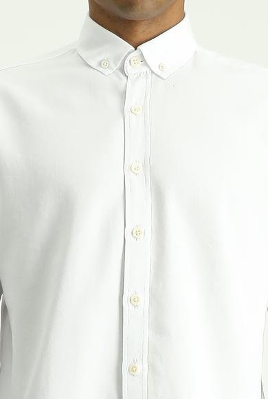 Erkek Giyim - BEYAZ M Beden Uzun Kol Regular Fit Oxford Pamuk Gömlek
